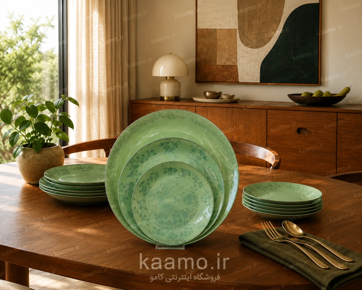 سرویس غذاخوری اوپال طرح ارغوان سبز 26 پارچه 6 نفره